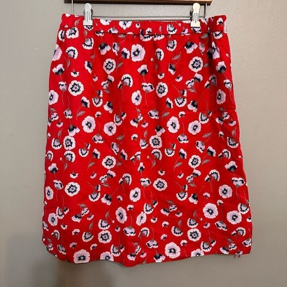 J. Crew red floral linen blend skirt size large - Picture 3 of 6